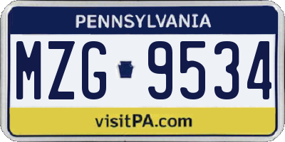 PA license plate MZG9534
