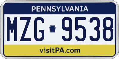 PA license plate MZG9538