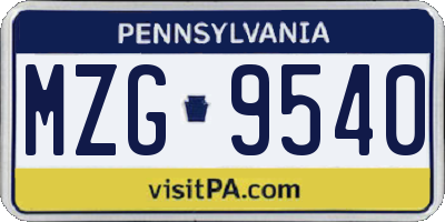 PA license plate MZG9540