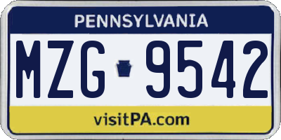 PA license plate MZG9542