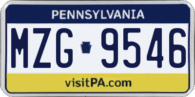PA license plate MZG9546