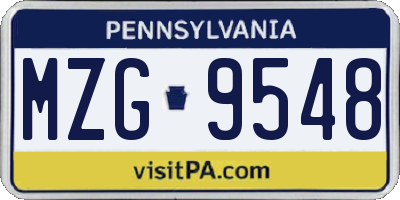 PA license plate MZG9548