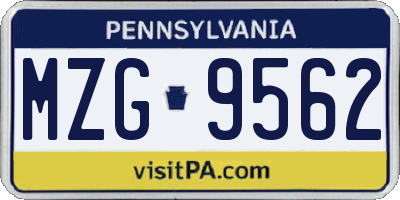 PA license plate MZG9562