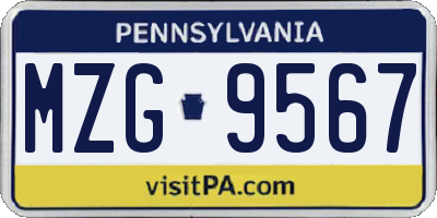 PA license plate MZG9567