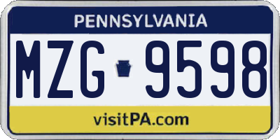PA license plate MZG9598