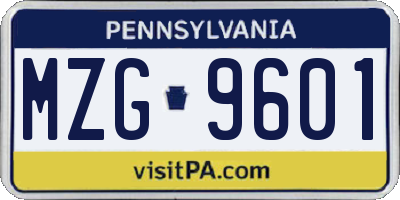 PA license plate MZG9601