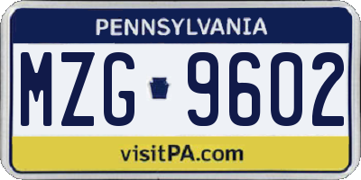 PA license plate MZG9602