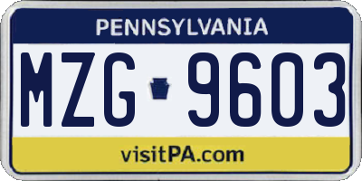 PA license plate MZG9603