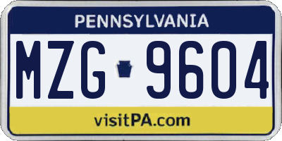 PA license plate MZG9604