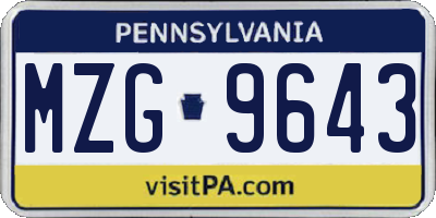PA license plate MZG9643