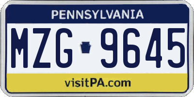 PA license plate MZG9645
