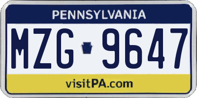 PA license plate MZG9647