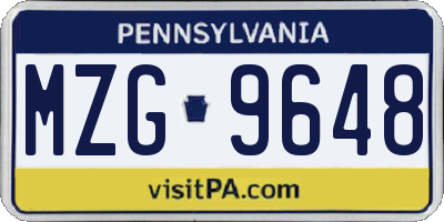 PA license plate MZG9648