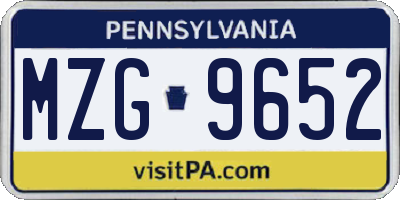PA license plate MZG9652