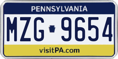 PA license plate MZG9654