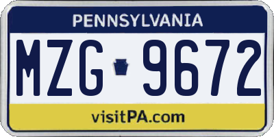 PA license plate MZG9672