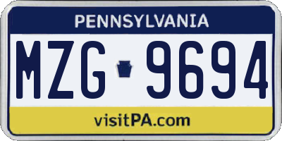 PA license plate MZG9694