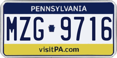 PA license plate MZG9716