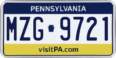 PA license plate MZG9721