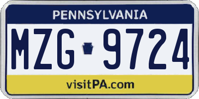 PA license plate MZG9724