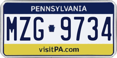 PA license plate MZG9734