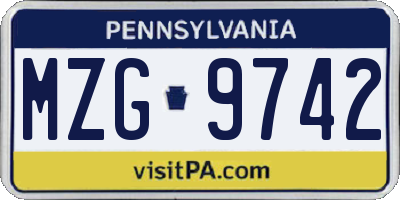 PA license plate MZG9742