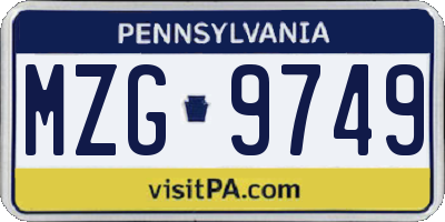 PA license plate MZG9749