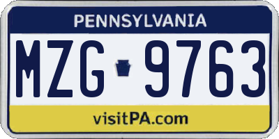 PA license plate MZG9763