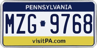 PA license plate MZG9768