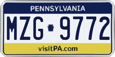 PA license plate MZG9772
