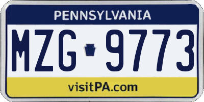 PA license plate MZG9773