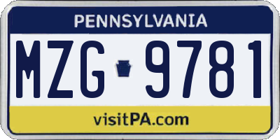 PA license plate MZG9781