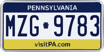 PA license plate MZG9783