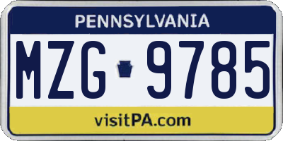 PA license plate MZG9785
