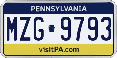 PA license plate MZG9793