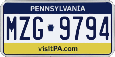 PA license plate MZG9794