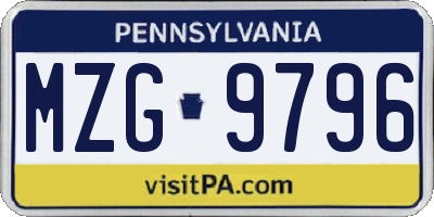 PA license plate MZG9796