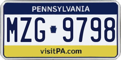 PA license plate MZG9798