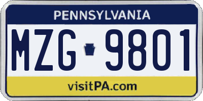 PA license plate MZG9801