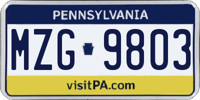 PA license plate MZG9803