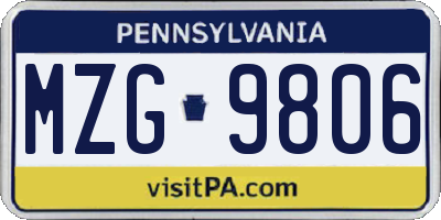 PA license plate MZG9806