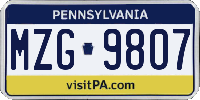 PA license plate MZG9807
