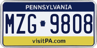 PA license plate MZG9808