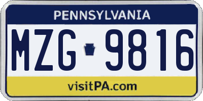 PA license plate MZG9816
