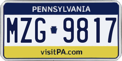 PA license plate MZG9817