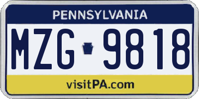 PA license plate MZG9818