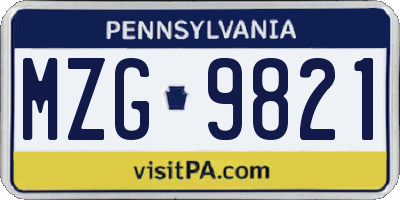 PA license plate MZG9821