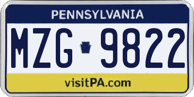 PA license plate MZG9822