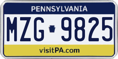 PA license plate MZG9825
