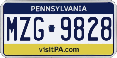 PA license plate MZG9828